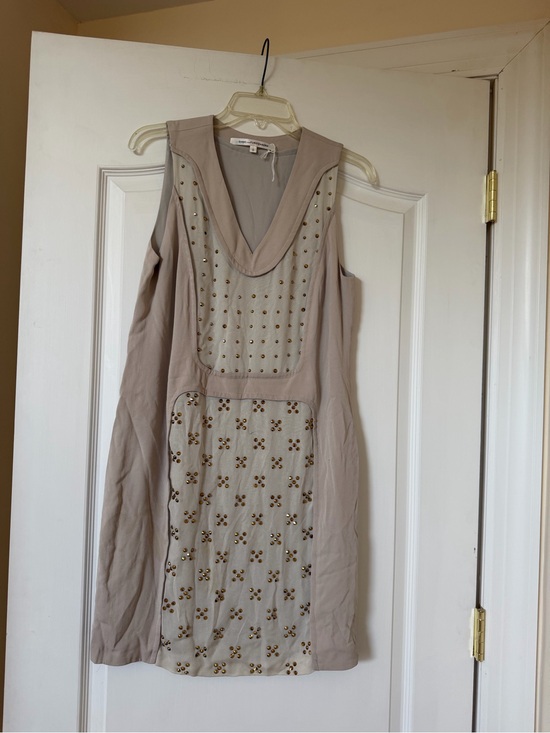 Diane Von Furstenberg Dresses & Skirts - DIANE VON FURSTENBERG (DVF) Taupe ‘Twiggy’ Hot Fix Check Dress Size 6 $645